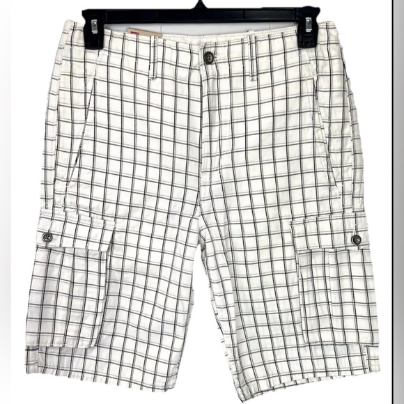 Levis Cargo Shorts Men’s 30 White Black Plaid Relaxed Fit White Tab Cotton NEW - Picture 2 of 12